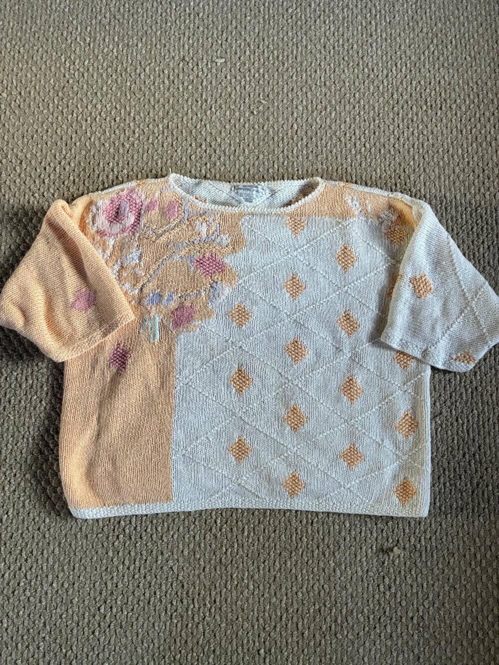 Vintage 90s Jennifer Reed Medium Short Sleeve Hand Knitted Sweater CottageCore